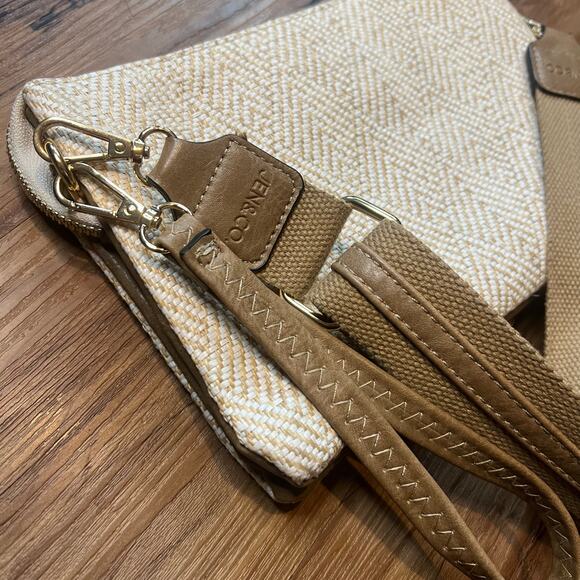 Cream Tan White Jen & Co Diamond Cross Body Wristlet Bag Purse - Picture 9 of 16